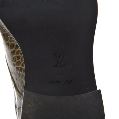 Louis Vuitton Calfskin Crocodile Embossed Wonderland Ranger Boots 36 Kaki 5 of 8