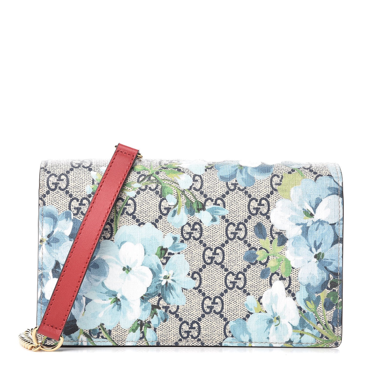 Gucci GG Supreme Monogram Blooms Chain Wallet Blue 1 of 9