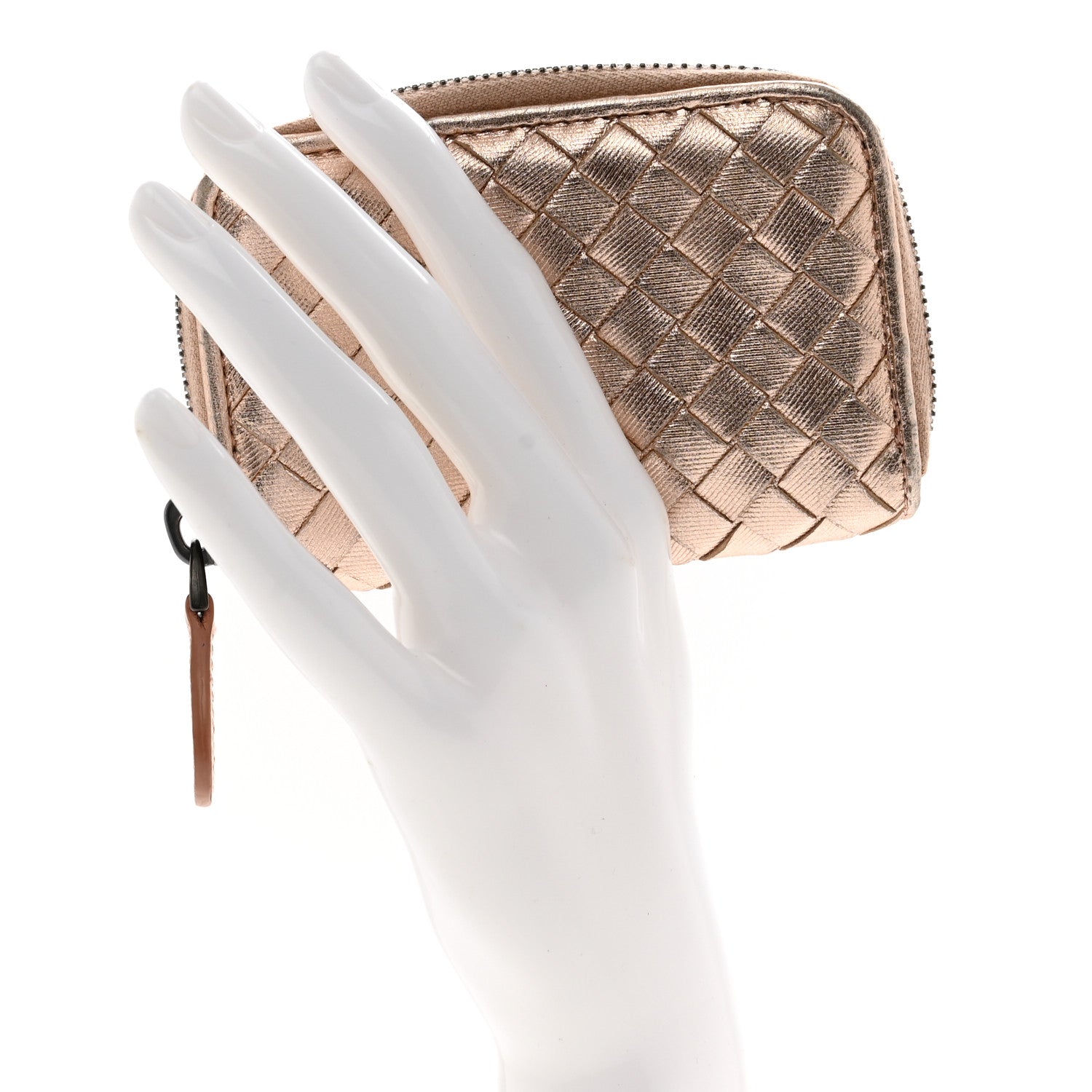 Bottega Veneta Metallic Nappa Intrecciato Zip Around Coin Purse Rose Gold 2 of 7