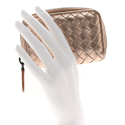 Bottega Veneta Metallic Nappa Intrecciato Zip Around Coin Purse Rose Gold 2 of 7
