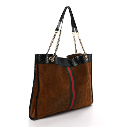 Gucci Suede Patent Large Rajah Chain Tote Nocciola Black 4 of 16