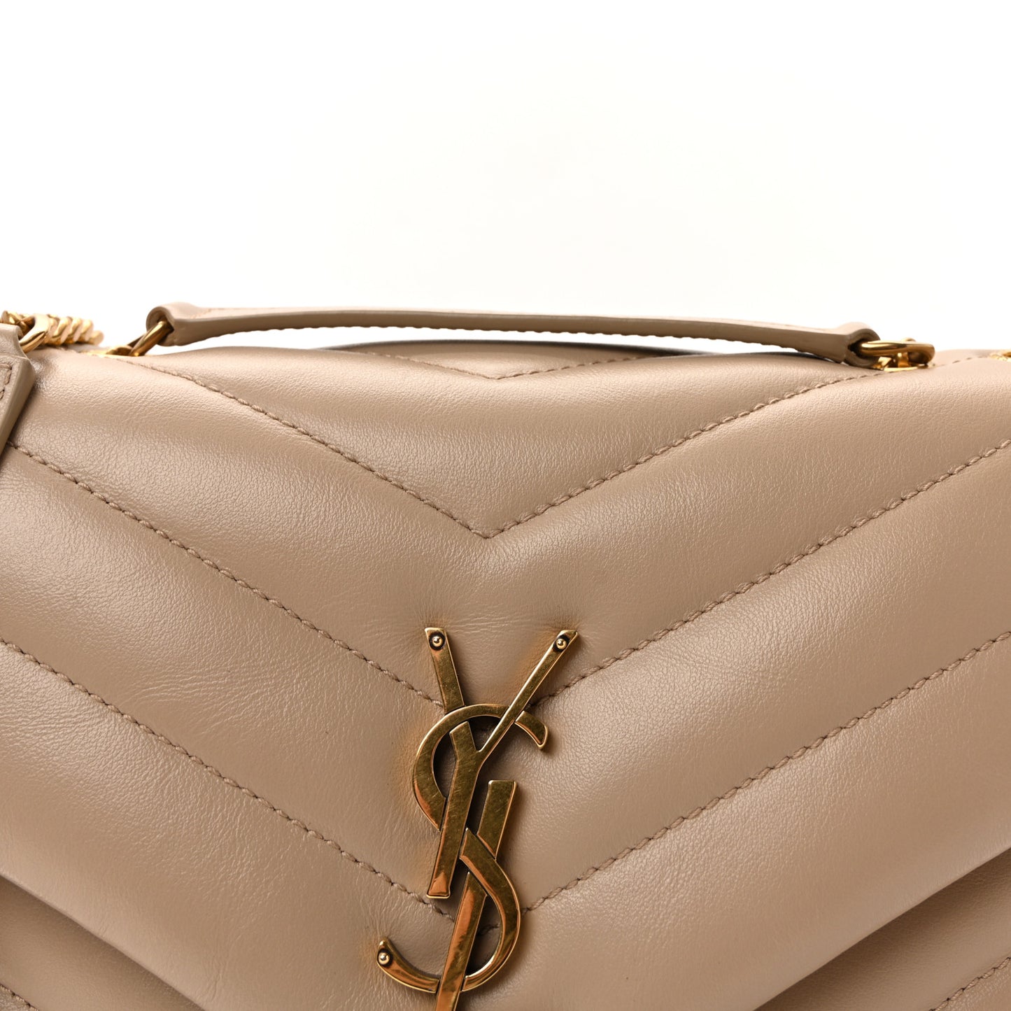Calfskin Y Quilted Monogram Small Loulou Chain Satchel Dark Beige