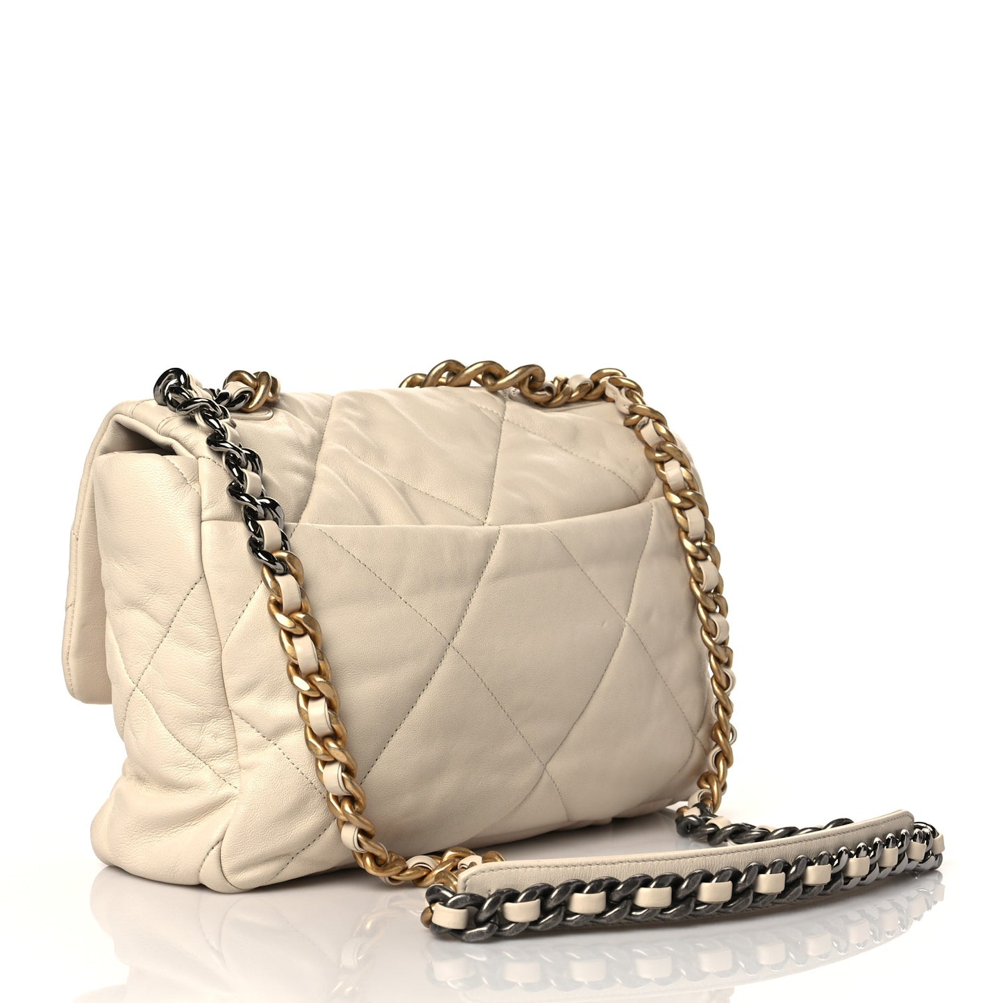 Goatskin Quilted Large Chanel 19 Flap Light Beige