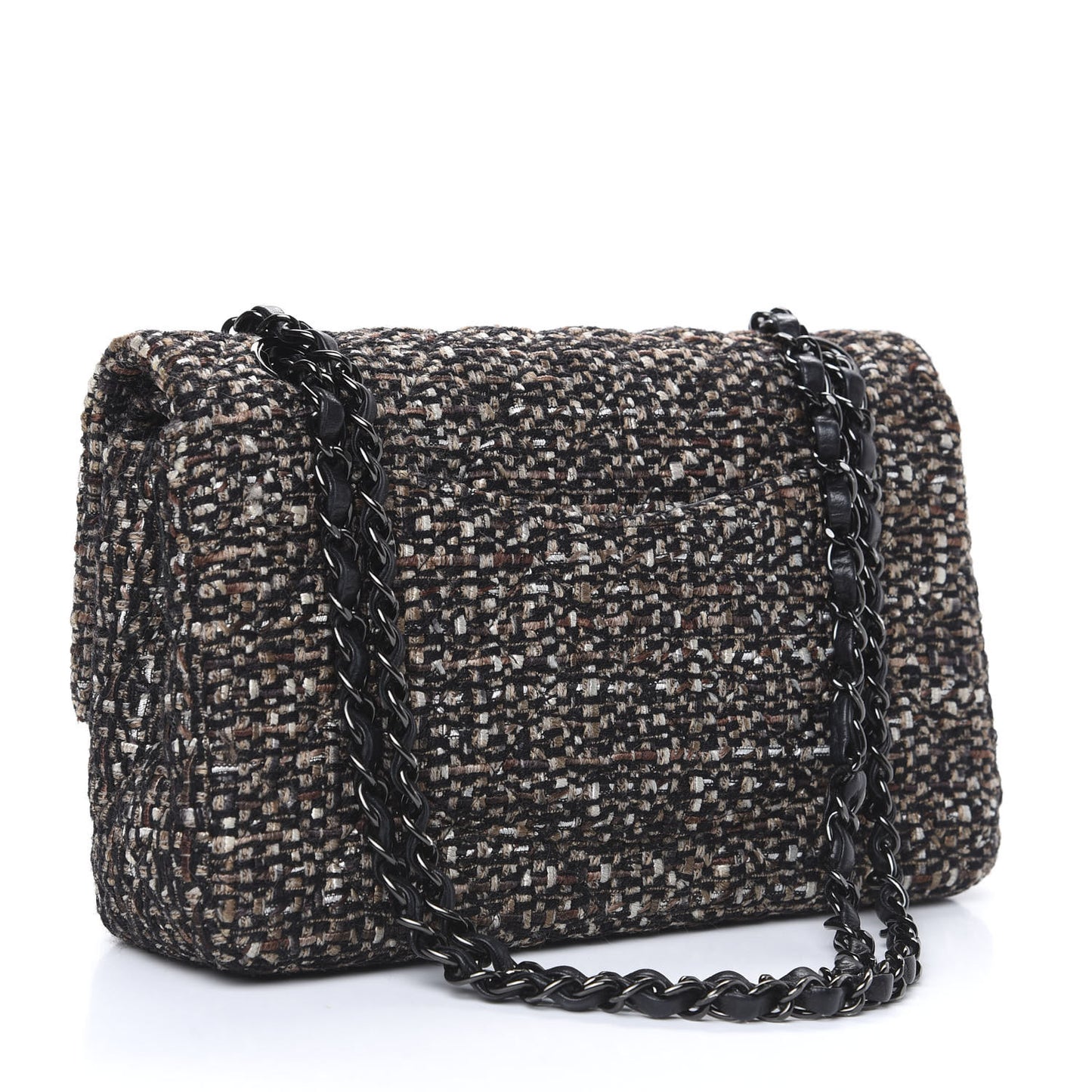 Tweed Quilted Medium Double Flap Brown