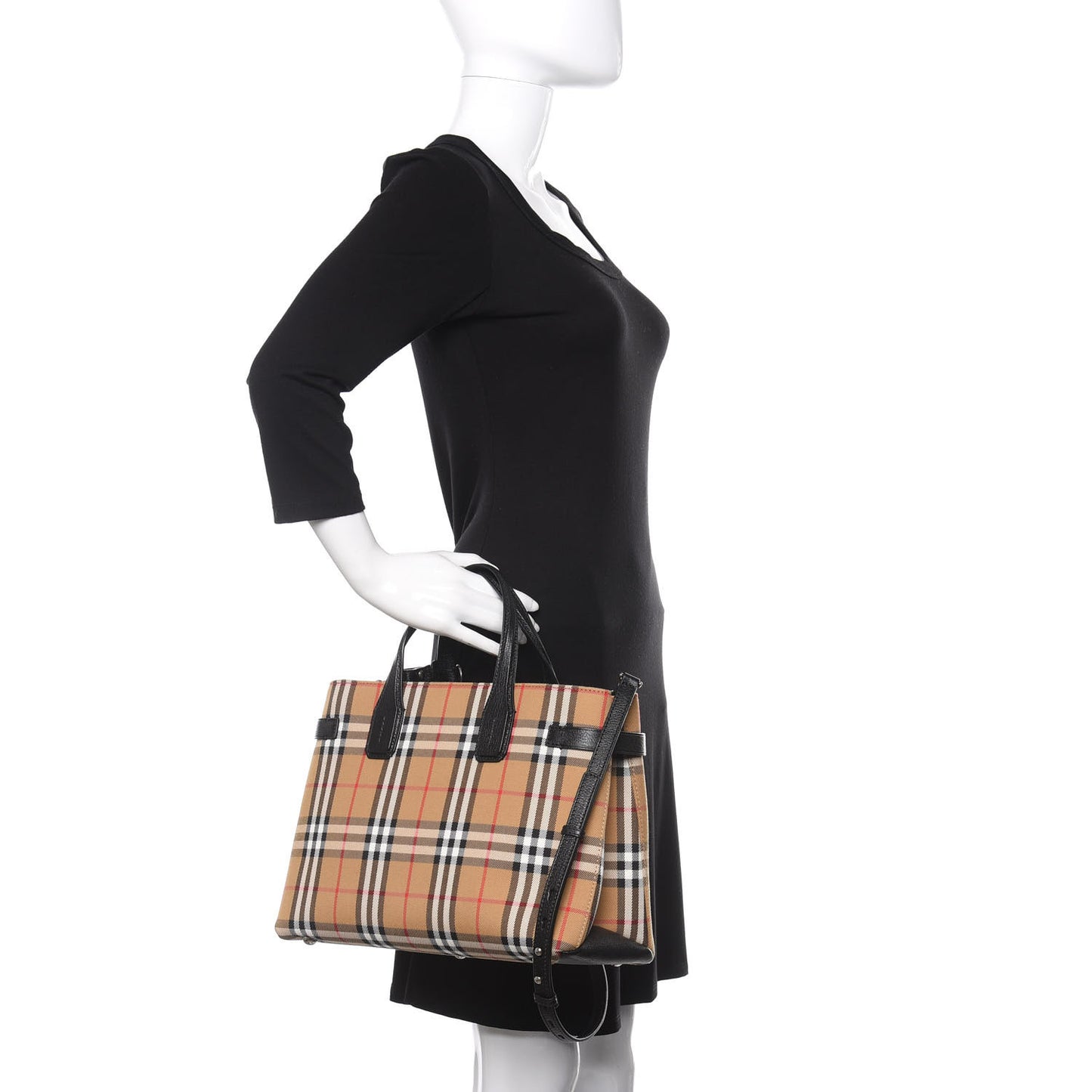 Goatskin Vintage Check Medium Banner Tote Black