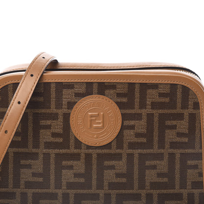 Fendi Glazed Fabric Vitello Century FF 1974 Stamp Patch Camera Case Mogano Panna Caramello 9 of 11
