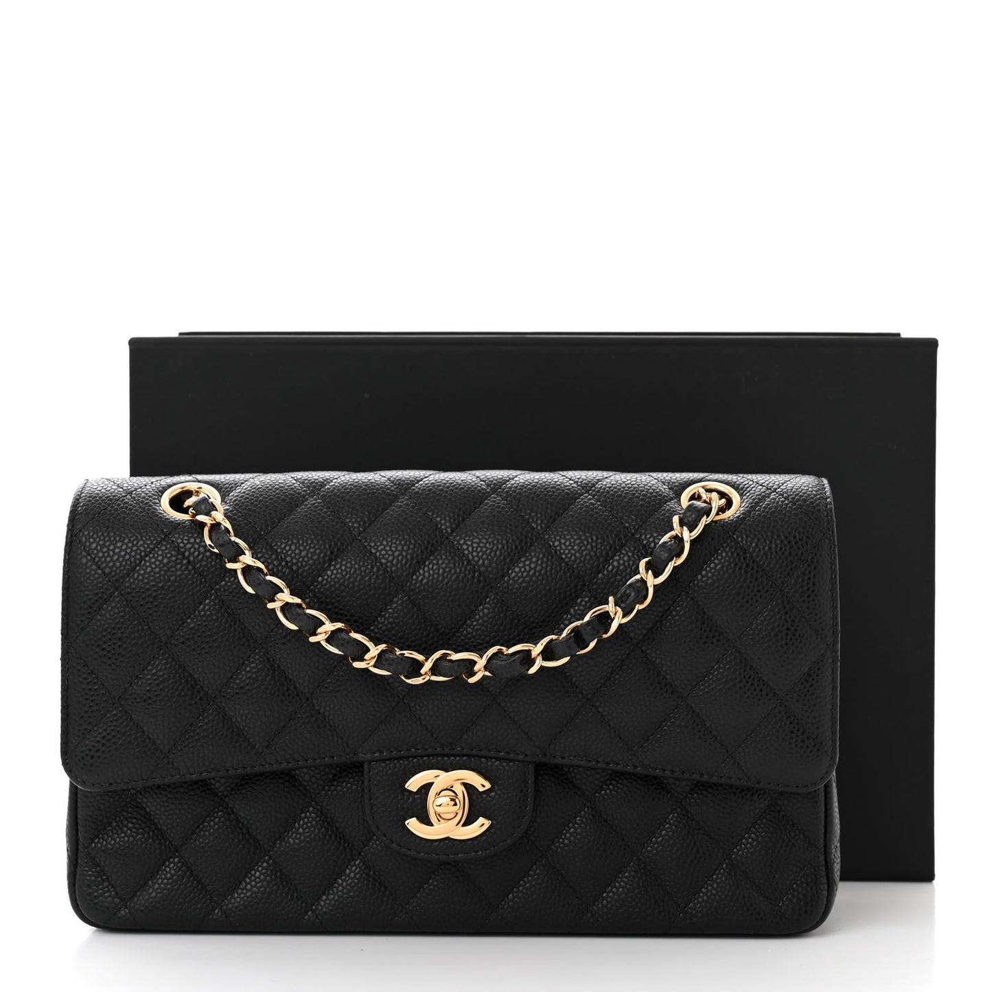 Caviar Quilted Medium Double Flap Black