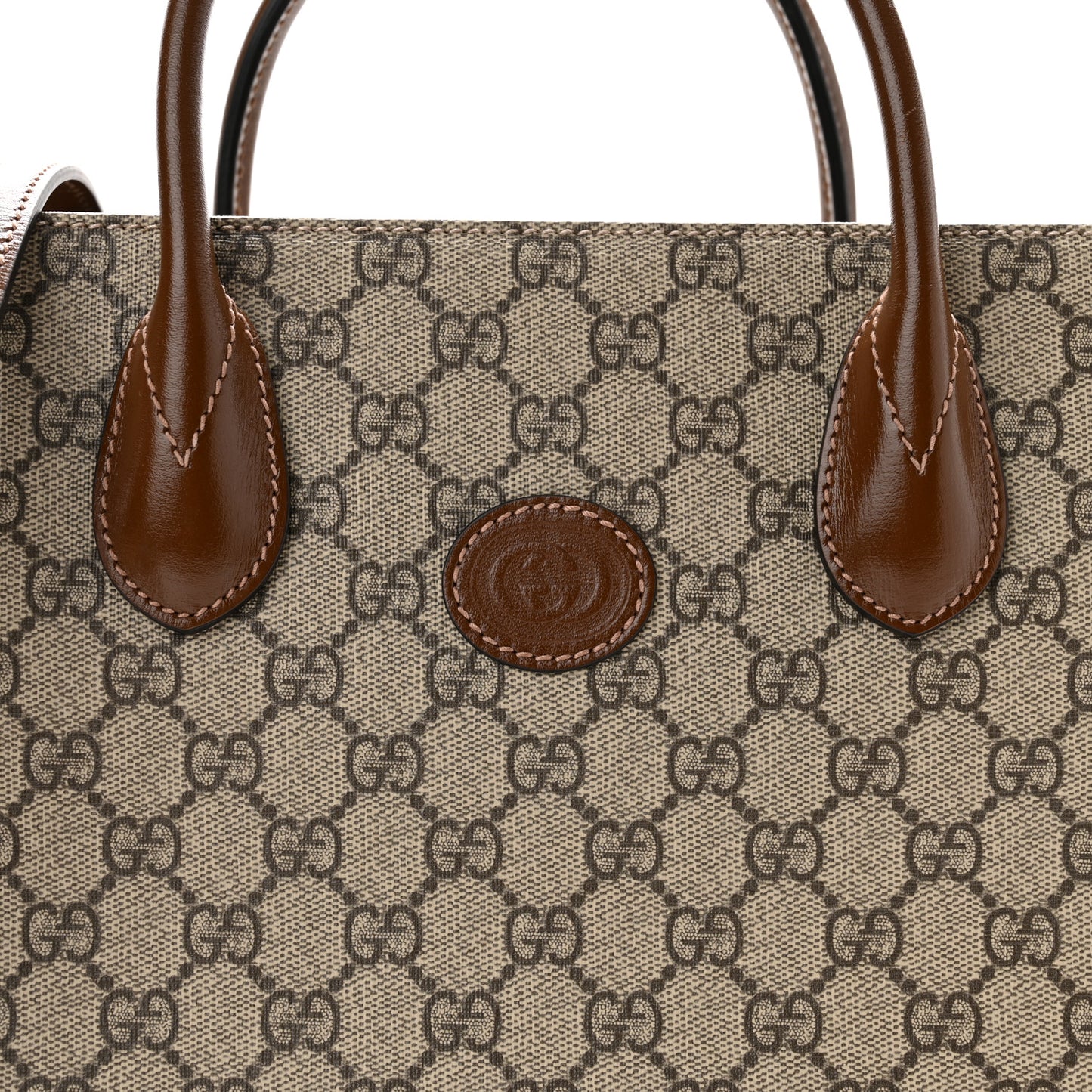 GG Supreme Monogram Azalea Calfskin Small Retro Interlocking G Tote Bag Beige Ebony Brown Sugar