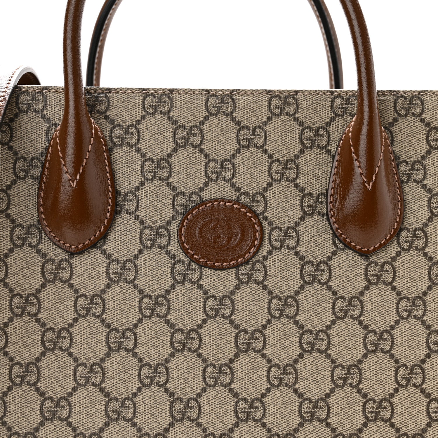 Gucci GG Supreme Monogram Azalea Calfskin Small Retro Interlocking G Tote Bag Beige Ebony Brown Sugar 8 of 11