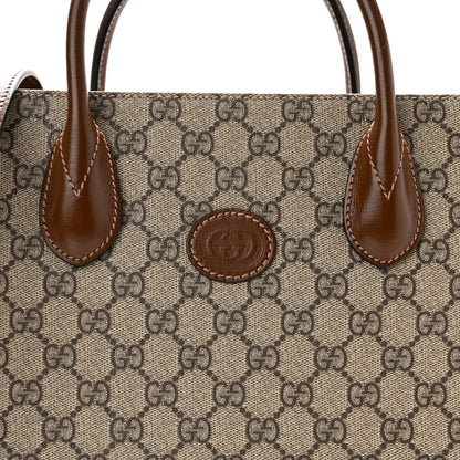 Gucci GG Supreme Monogram Azalea Calfskin Small Retro Interlocking G Tote Bag Beige Ebony Brown Sugar 8 of 11
