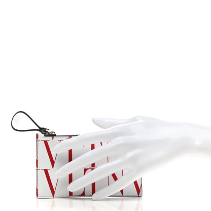 Valentino Garavani Calfskin VLTN Zip Coin Card Case White Red 2 of 6