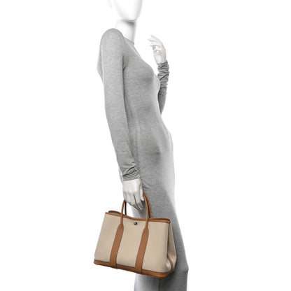 Hermes Toile Militaire Vache Country Garden Party 30 TPM Tote Beton Biscuit 2 of 9