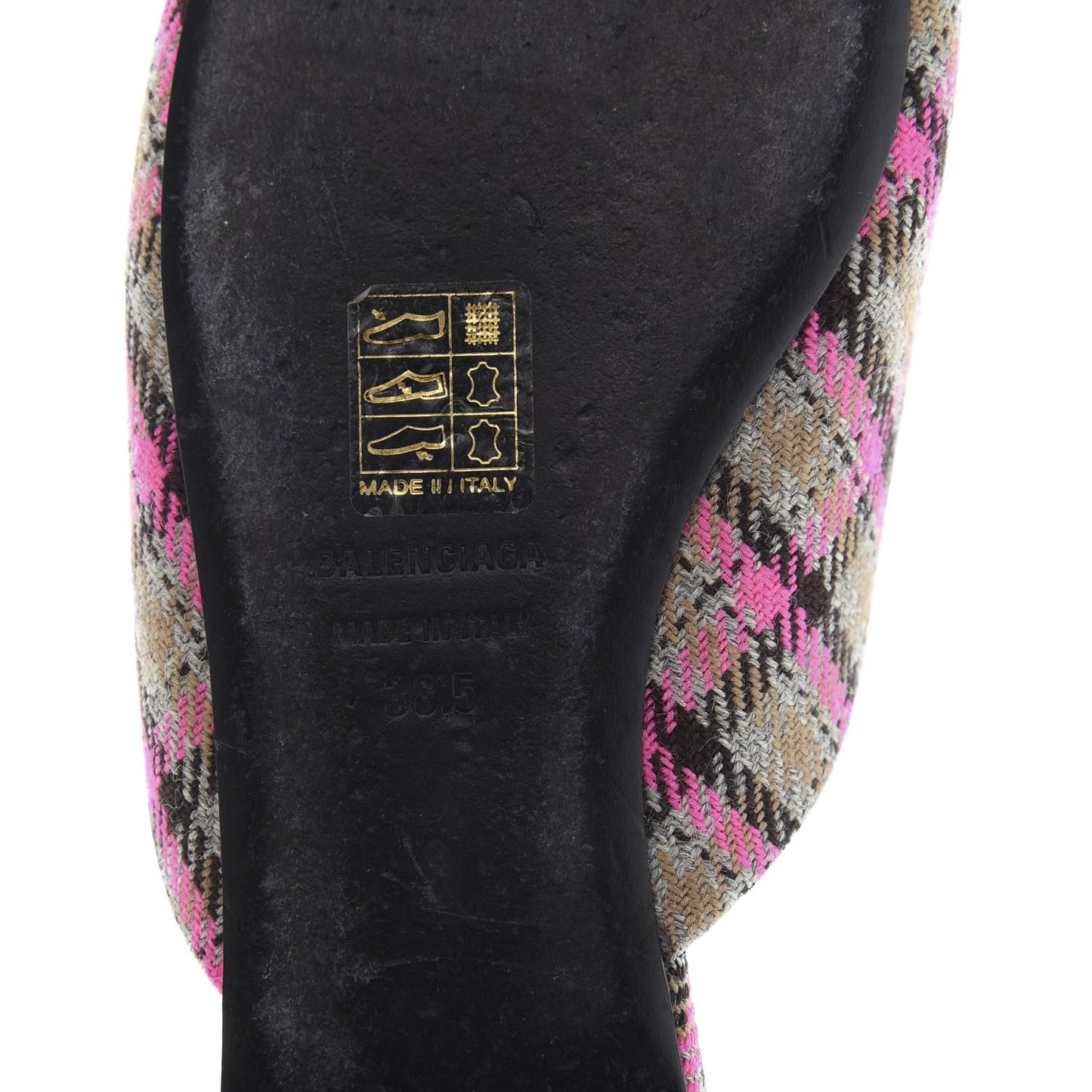 Wool Check Pointed Toe Flat Mules 38.5 Grey Pink