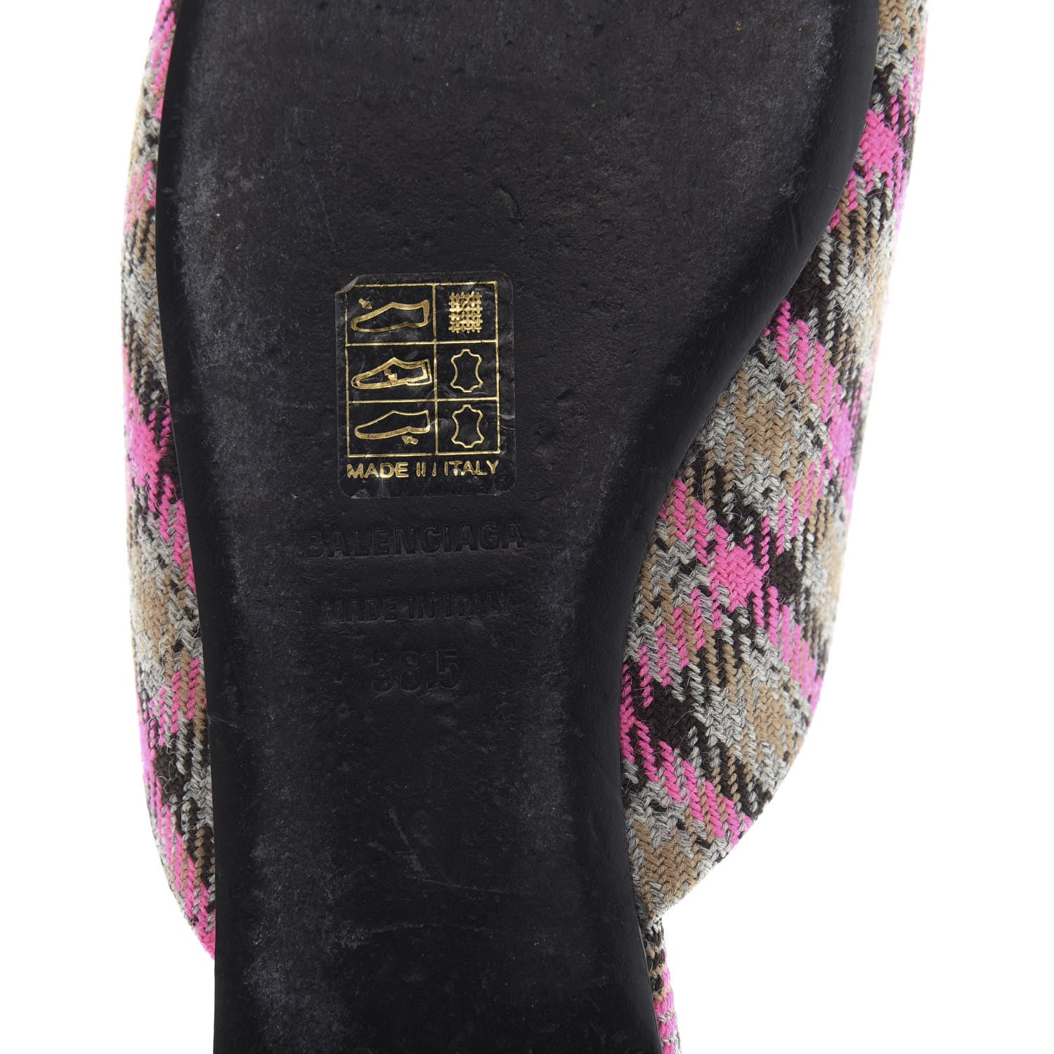 Balenciaga Wool Check Pointed Toe Flat Mules 38.5 Grey Pink 7 of 9