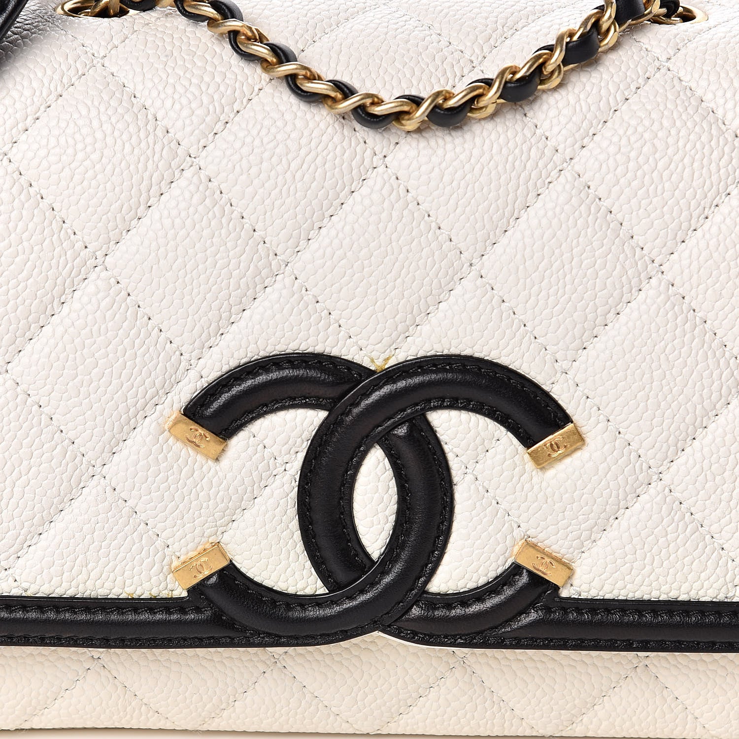Chanel Caviar Quilted Small CC Filigree Flap White Black 10 of 11