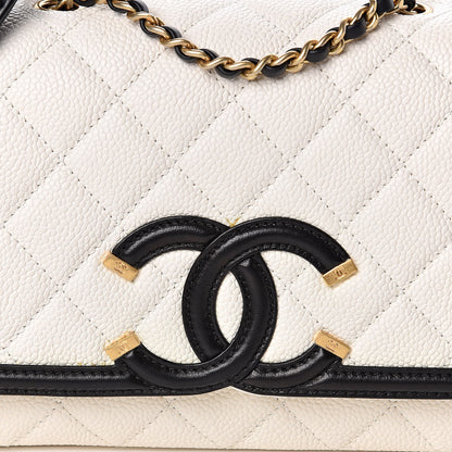 Chanel Caviar Quilted Small CC Filigree Flap White Black 10 of 11