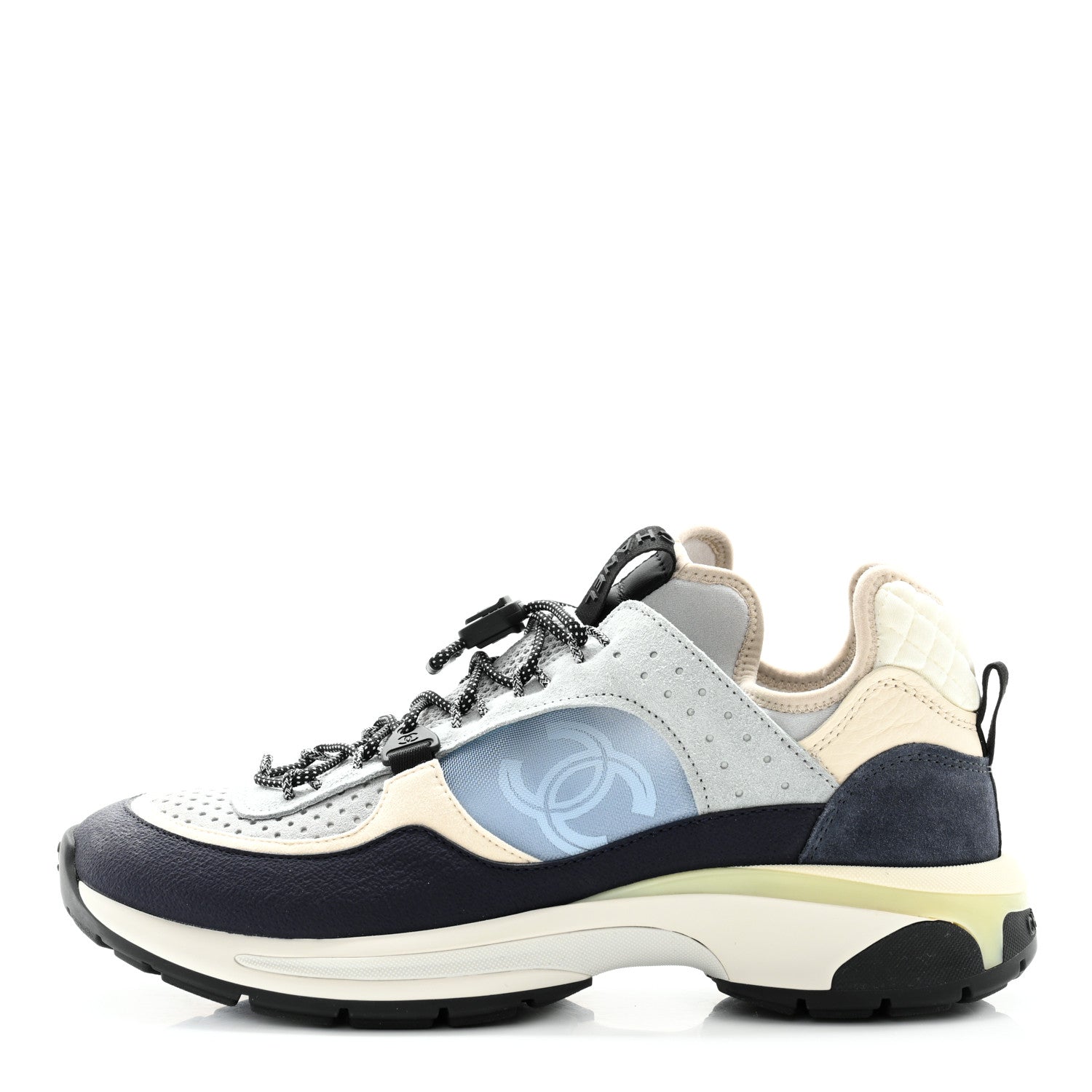 Chanel Fabric Suede Calfskin Mesh Womens CC Sneakers 40 Black Blue Ivory 1 of 8