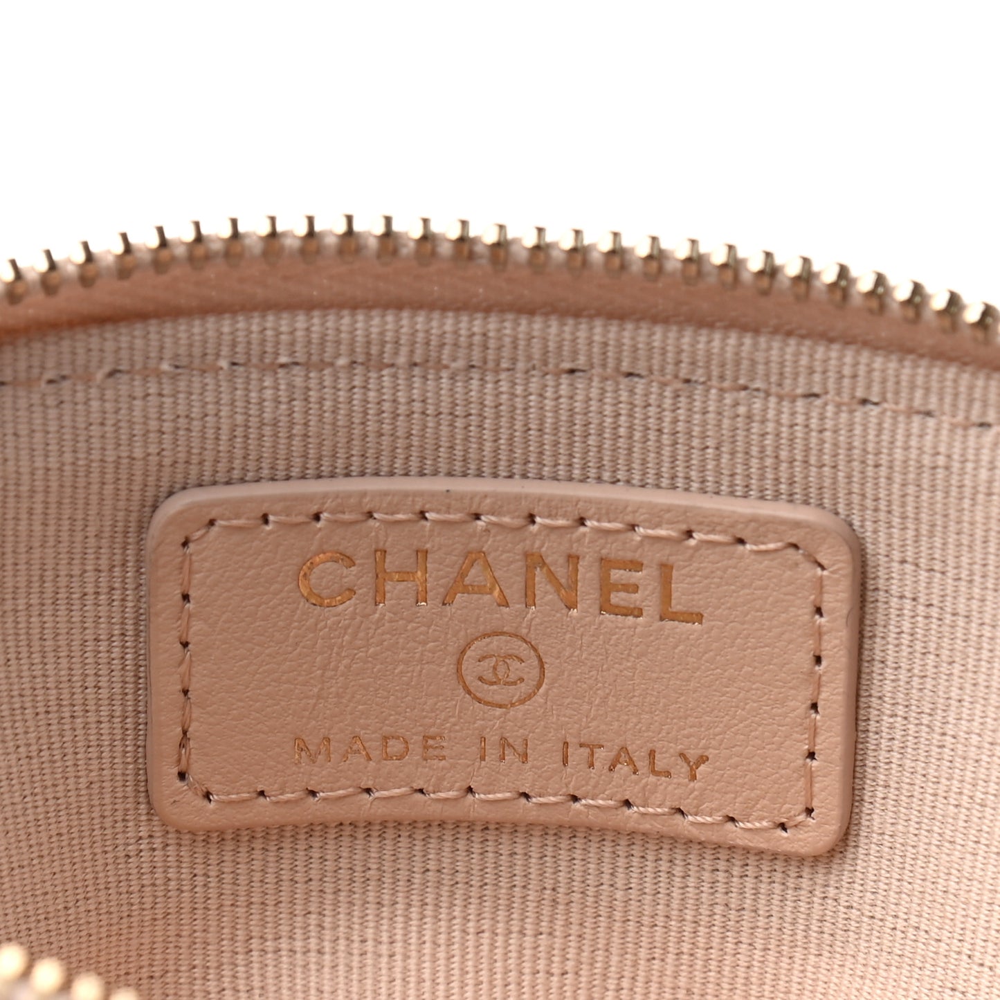 Caviar Quilted Zip Card Holder Wallet Light Beige