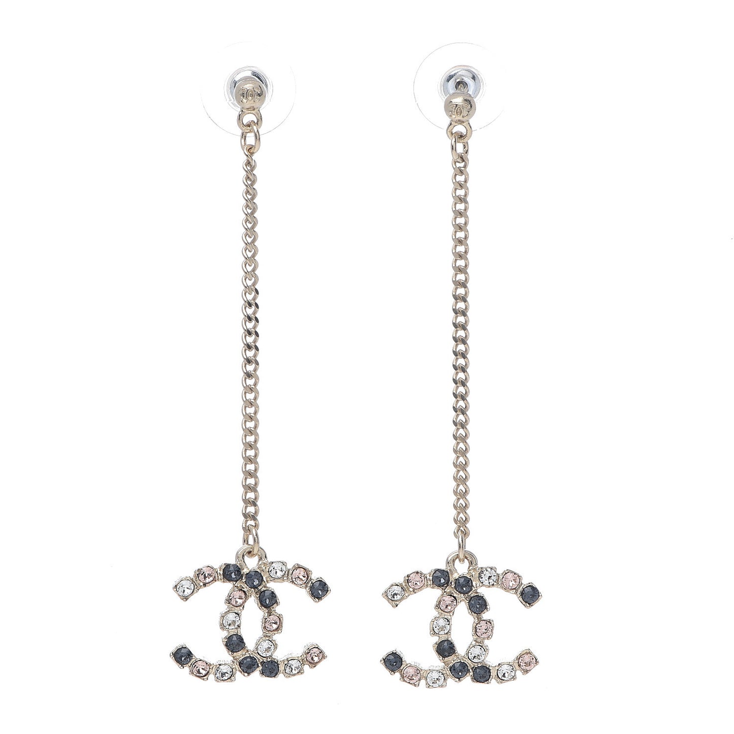 Crystal CC Drop Earrings Pink Grey Gold