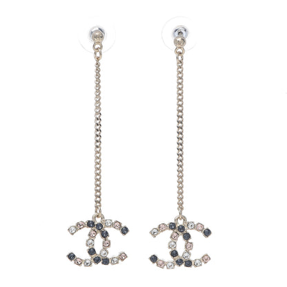 Chanel Crystal CC Drop Earrings Pink Grey Gold 1 of 5