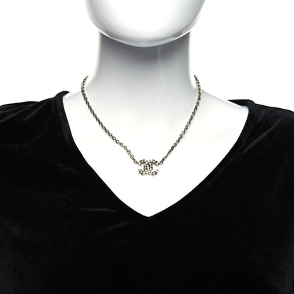 Chanel Crystal CC Pendant Necklace Silver 2 of 5