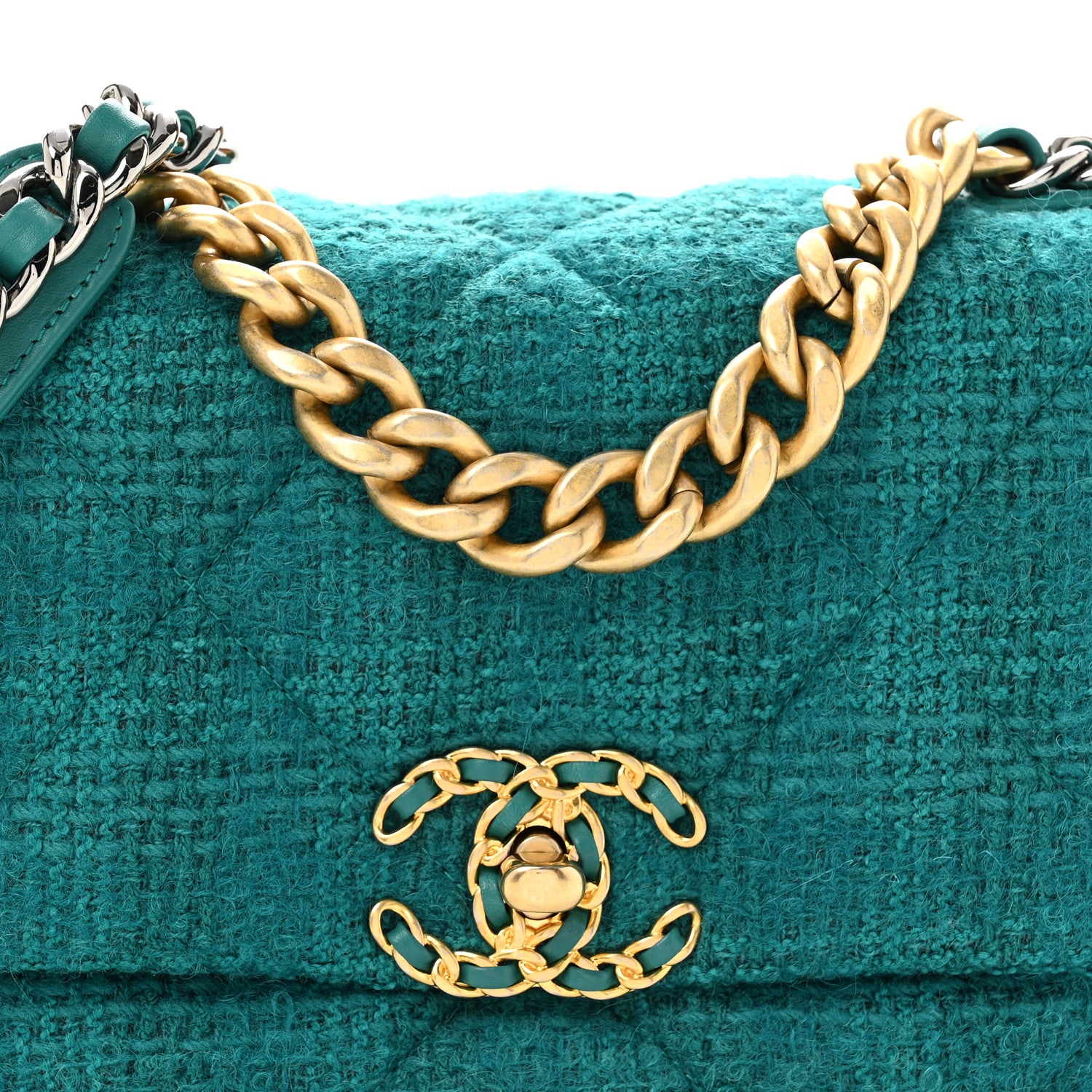 Chanel Tweed Quilted Medium Chanel 19 Flap Green 7 of 9
