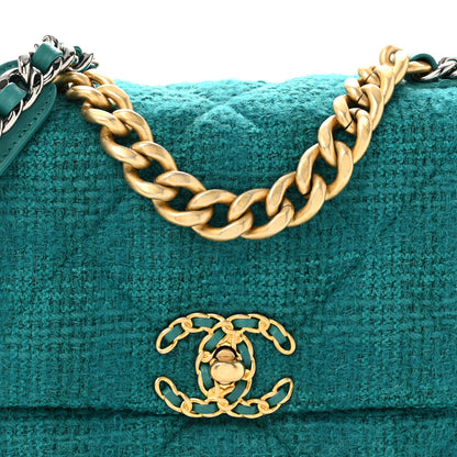 Chanel Tweed Quilted Medium Chanel 19 Flap Green 7 of 9