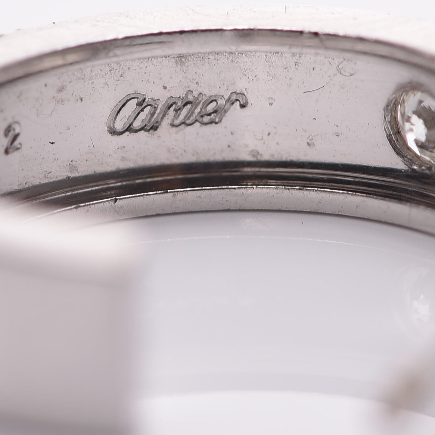 18K White Gold 2 Diamond 5.5mm LOVE Hoop Earrings