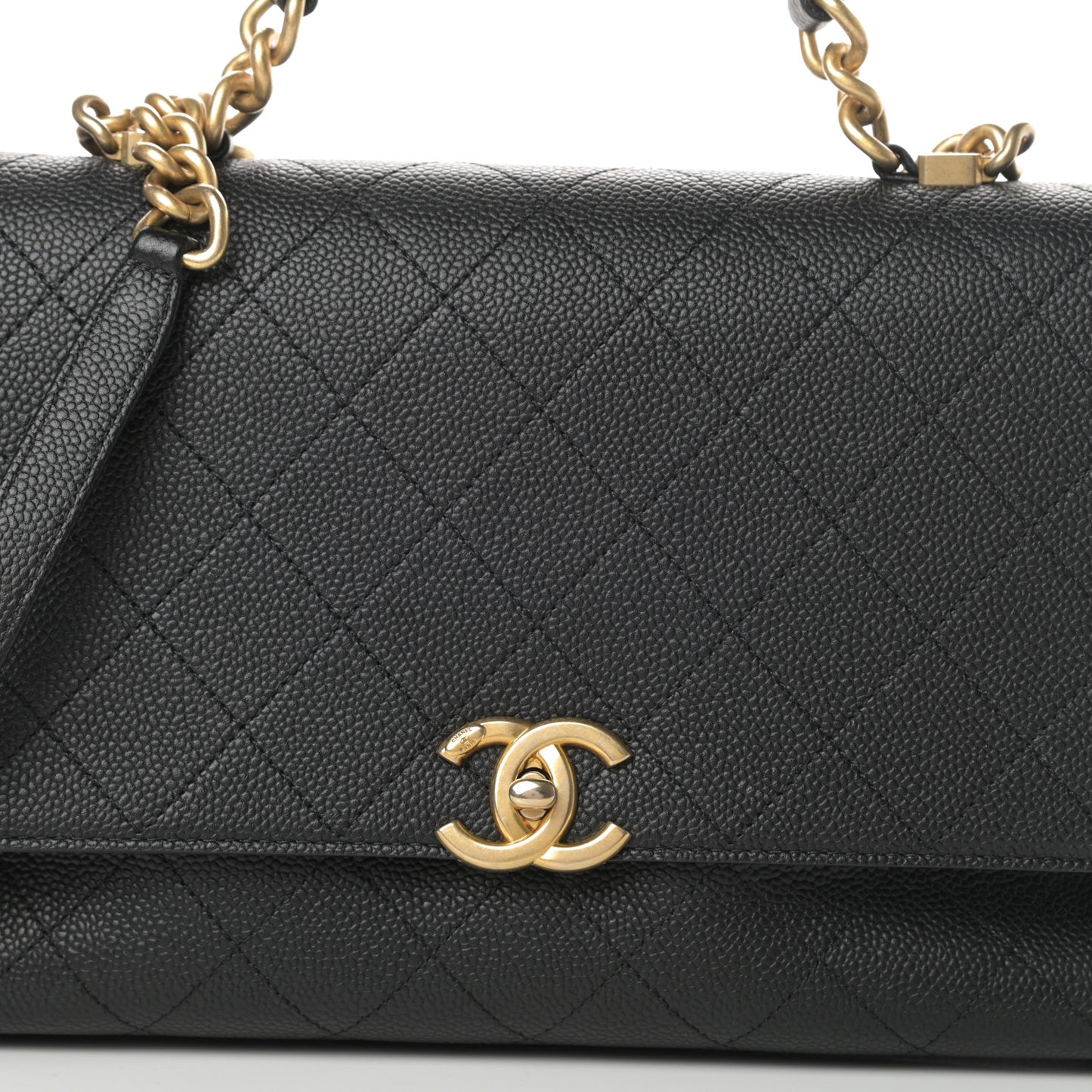 Grained Calfskin Stitched Flap Black