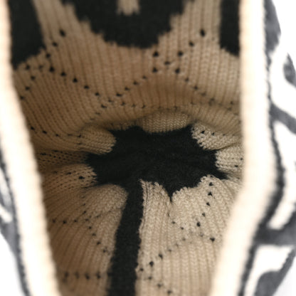 Chanel Cashmere Wool Silk Blend Logo Beanie Hat Black White 5 of 5