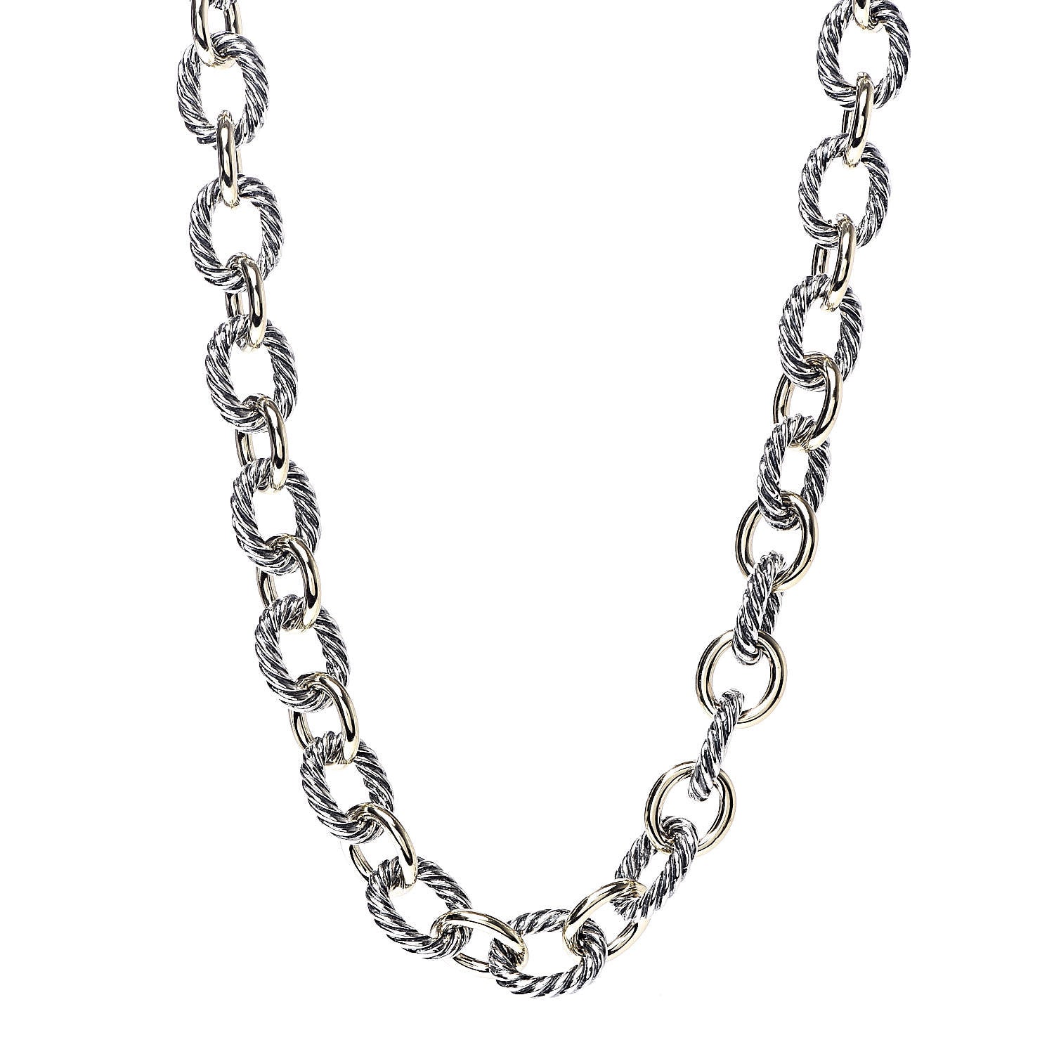 David Yurman Sterling Silver 18K Yellow Gold 10mm Medium Oval Link Necklace 1 of 6