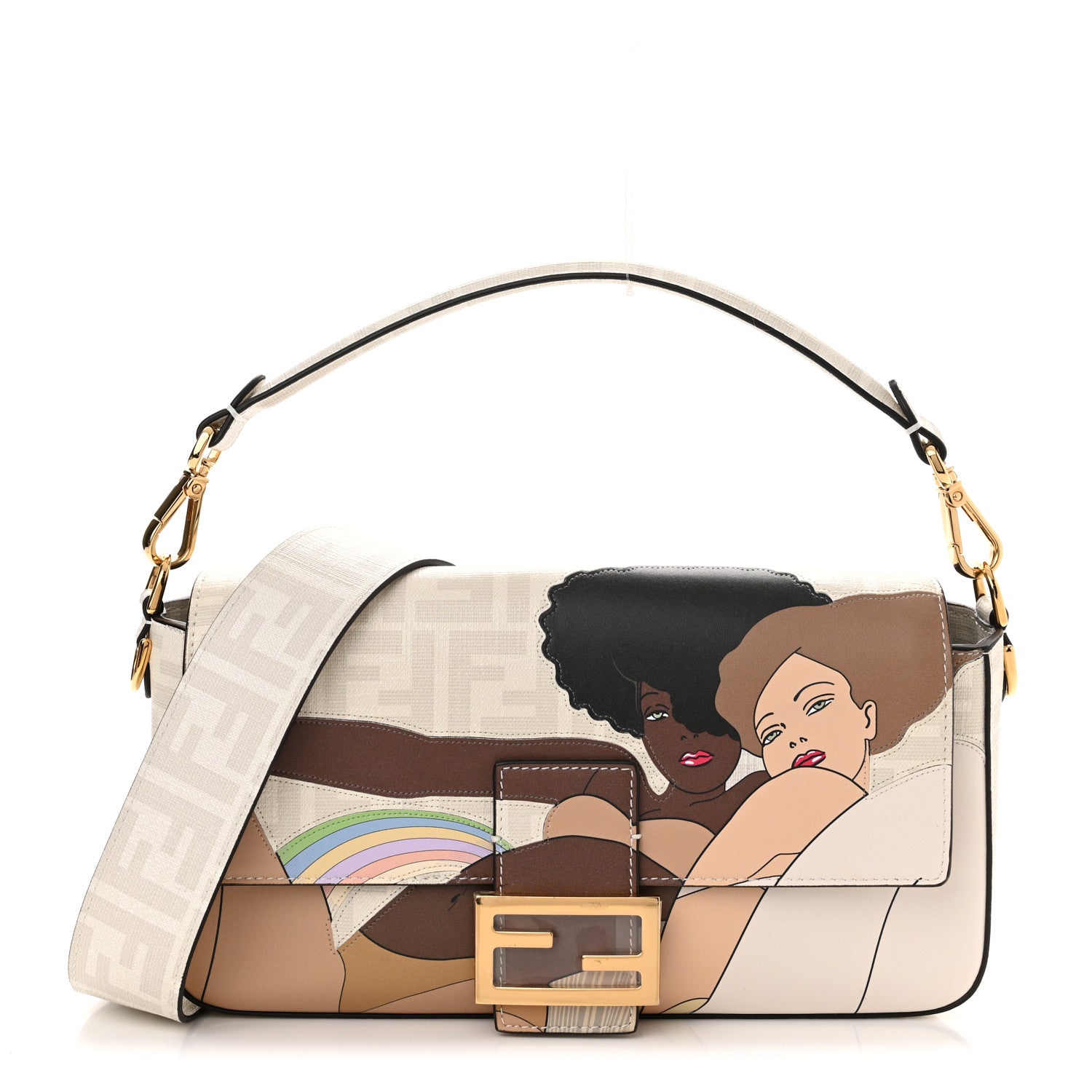 Fendi Glazed Fabric FF Bikini Girls Inlay Baguette Bianco Perla Multicolor 1 of 10