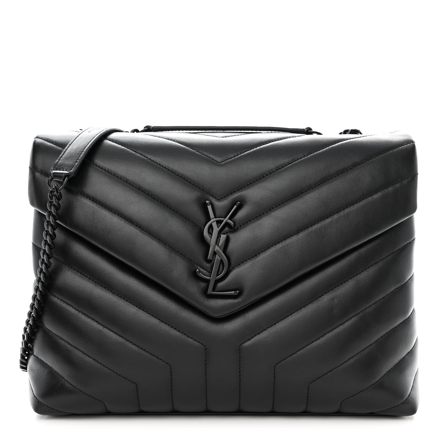 Calfskin Y Quilted Monogram Monochrome Medium Loulou Chain Satchel Black