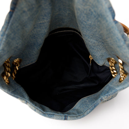 Saint Laurent Denim Quilted Medium Loulou Puffer Monogram Chain Satchel Blue Cinnamon 5 of 10