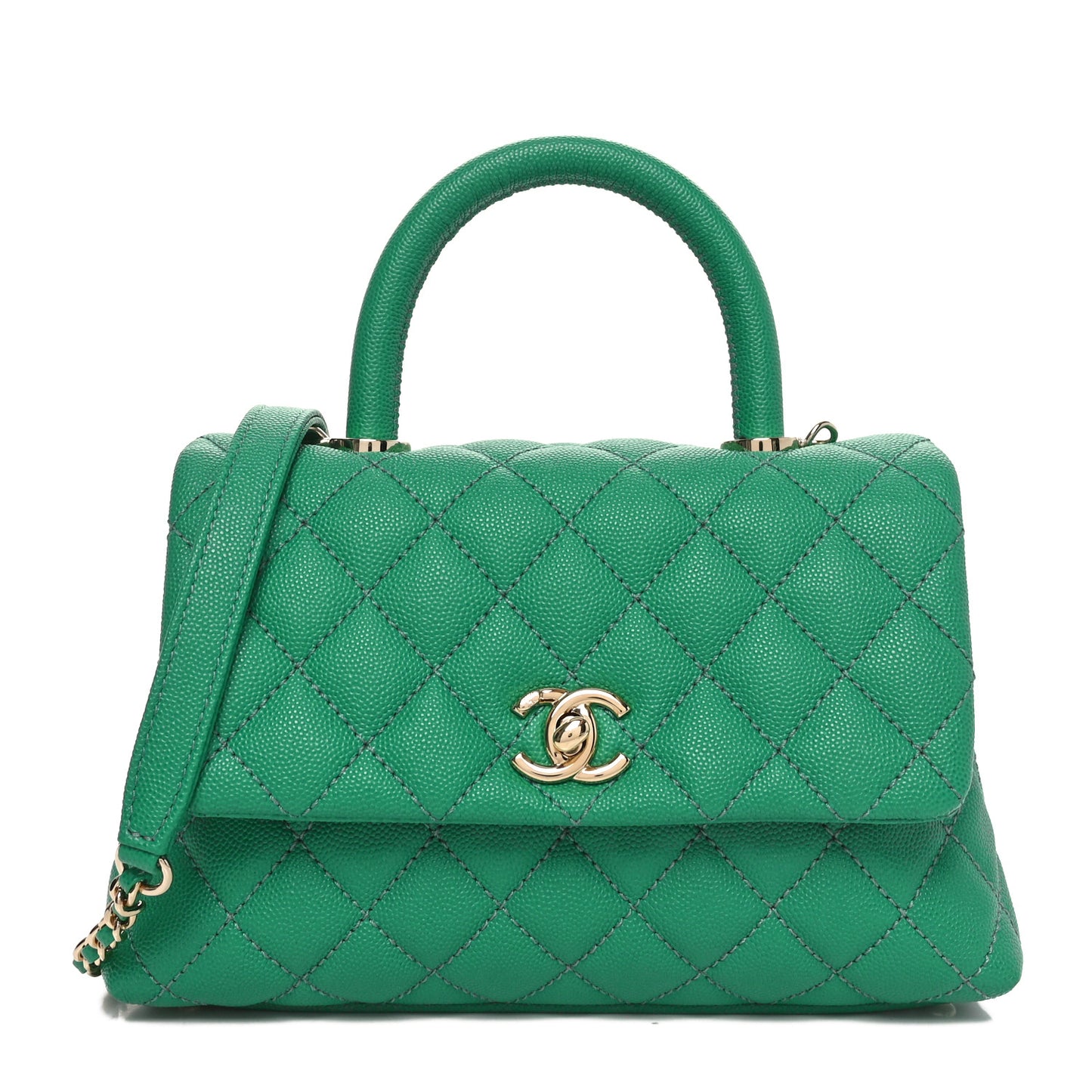 Caviar Quilted Mini Coco Handle Flap Green