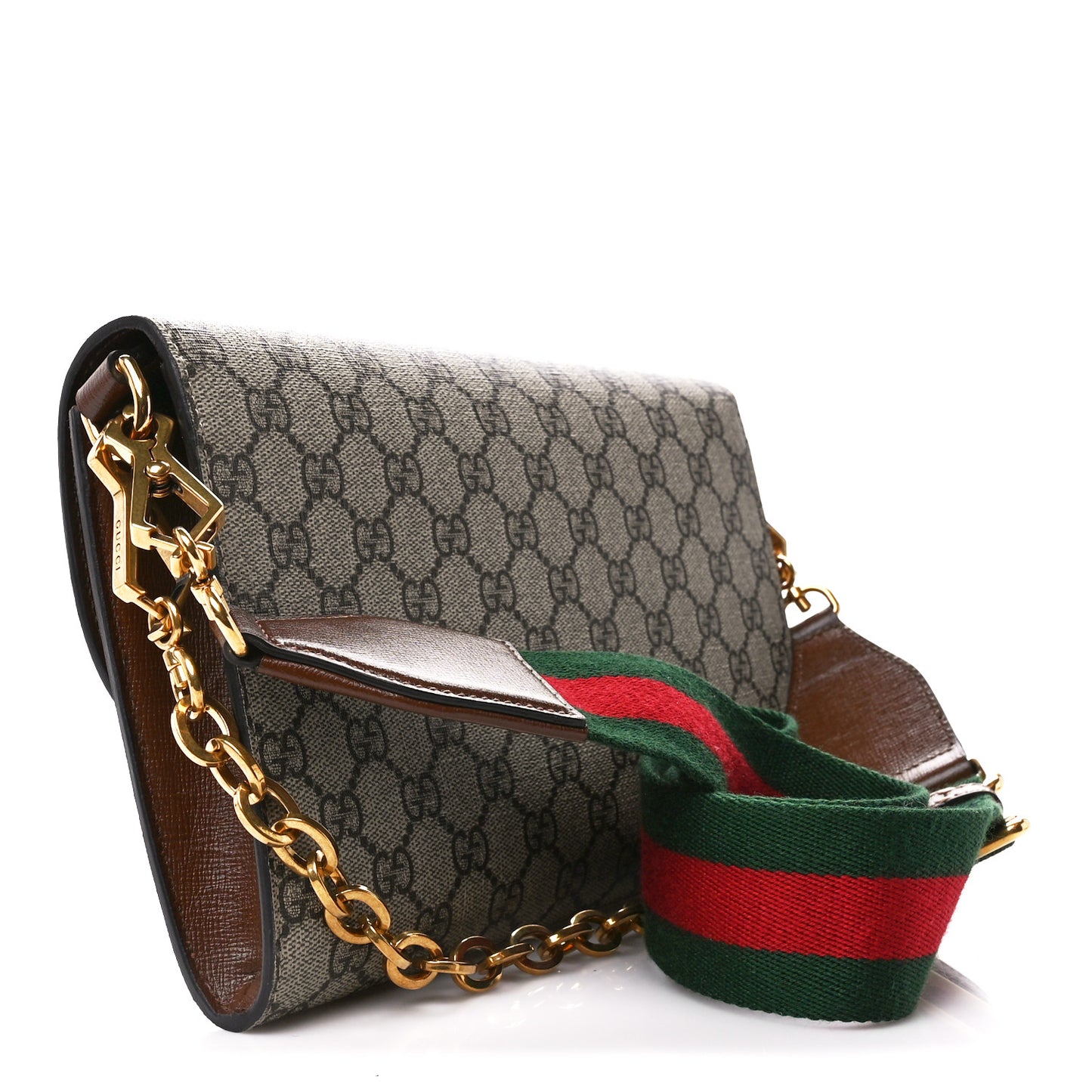 GG Supreme Monogram Azalea Calfskin Web Small Horsebit 1955 Crossbody Bag Beige Ebony Brown Sugar