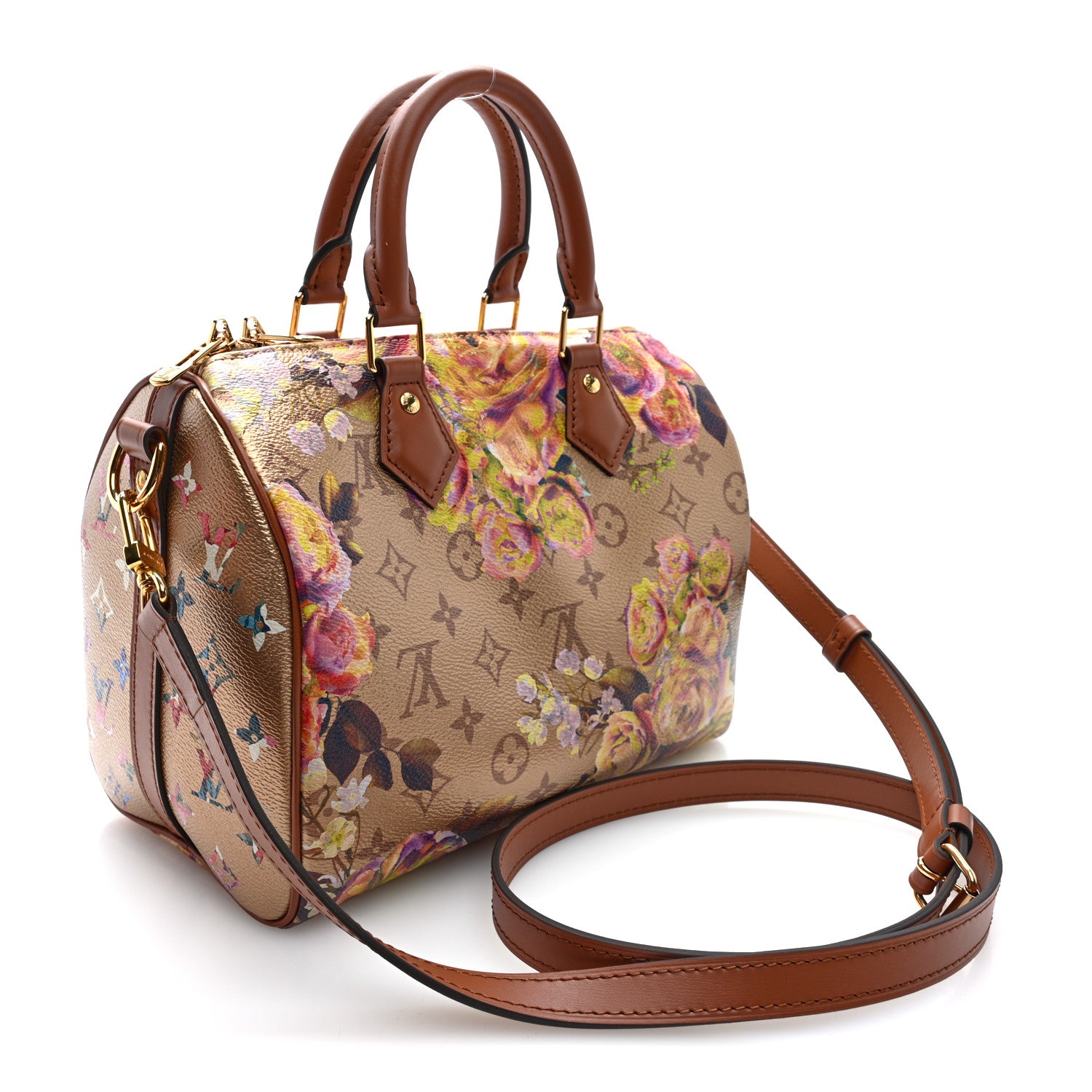 Louis Vuitton Metallic Monogram LV Garden Speedy Bandouliere 25 Gold 3 of 9