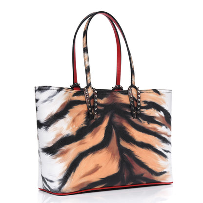 Christian Louboutin Calfskin Bengal Print Spikes Small East West Cabata Tote Multi 2 of 4