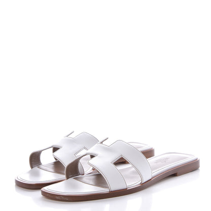 Hermes Box Calfskin Oran Sandals 37.5 White 3 of 9