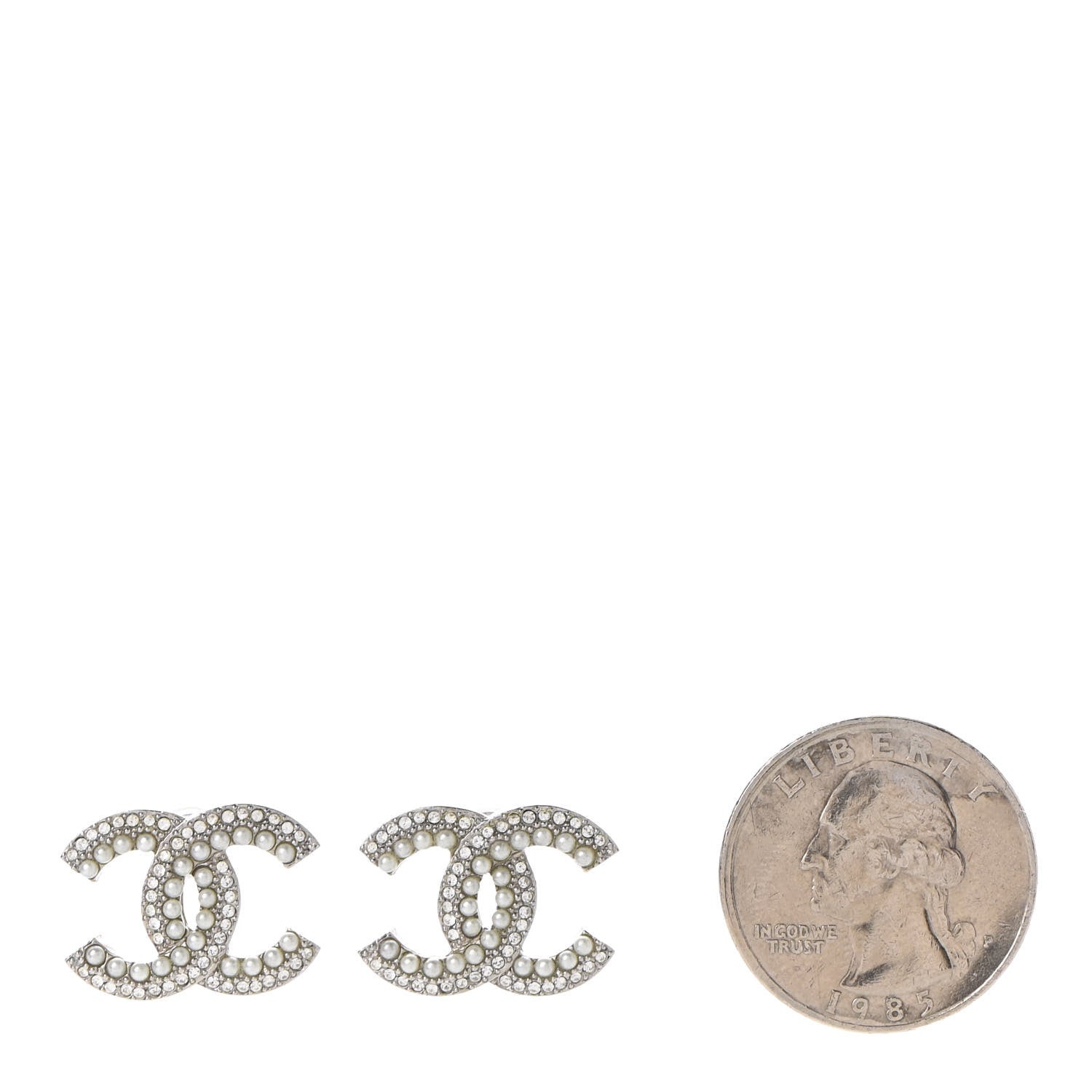 Chanel Pearl Crystal CC Snow Palace Earrings Silver 2 of 5