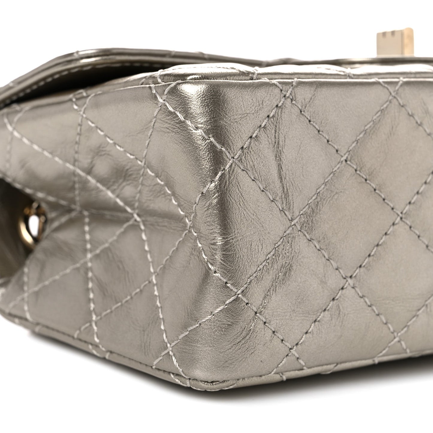 Metallic Aged Calfskin Quilted 2.55 Reissue Mini Flap Light Gold