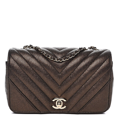 Chanel Metallic Caviar Chevron Quilted Mini Statement Flap Bronze 1 of 12