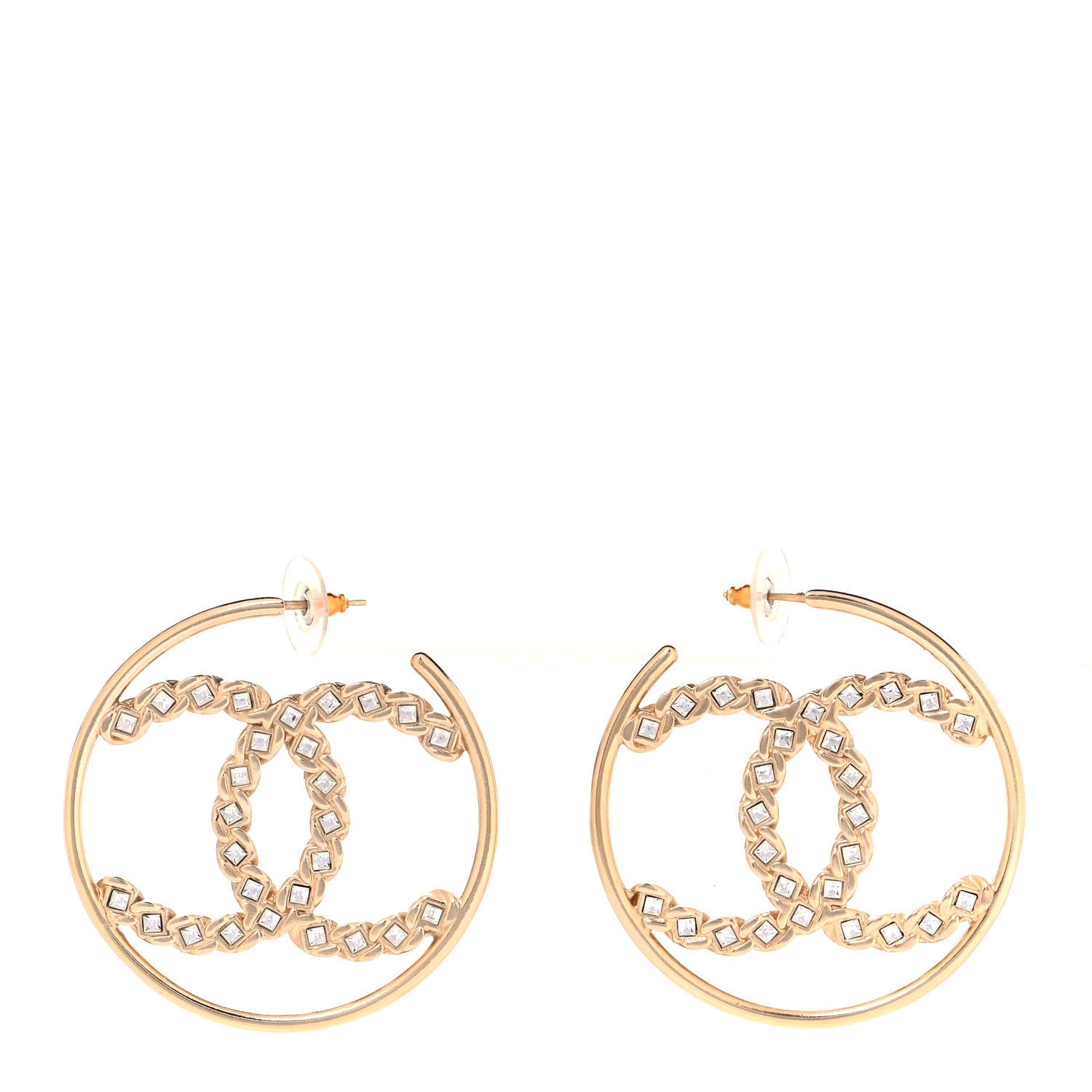Chanel Crystal High Society CC Hoop Earrings Gold 1 of 4