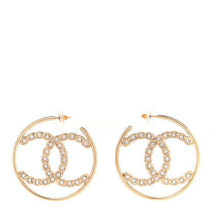 Chanel Crystal High Society CC Hoop Earrings Gold 1 of 4