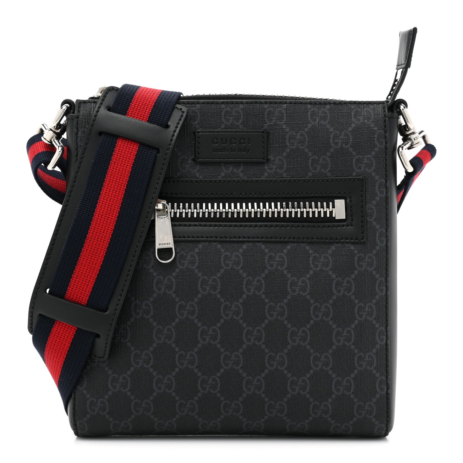 Gucci GG Supreme Monogram Web Small Flat Messenger Bag Black Grey 1 of 9