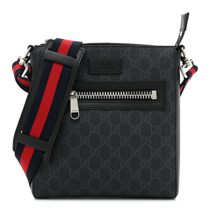 Gucci GG Supreme Monogram Web Small Flat Messenger Bag Black Grey 1 of 9