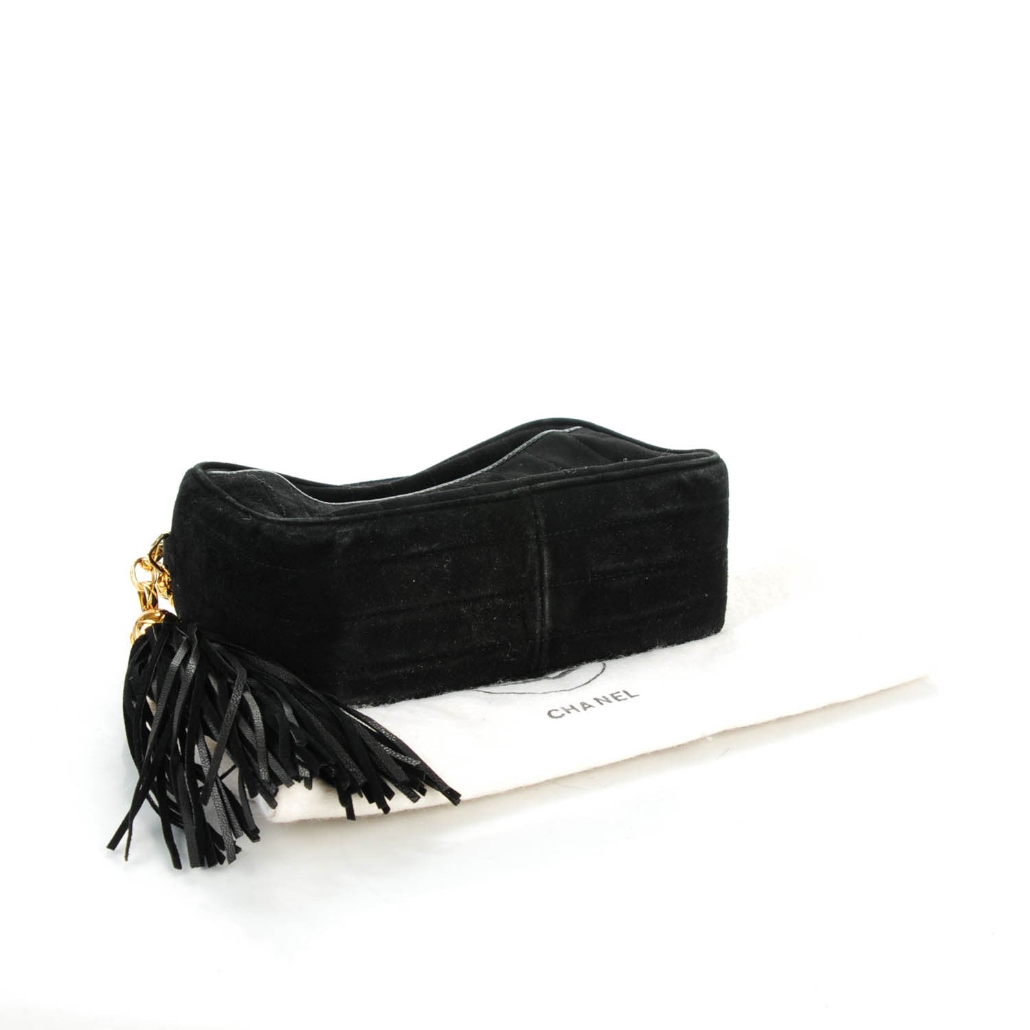Chanel Suede Vertical Quilted CC Tassel Camera Case Black 4 of 7