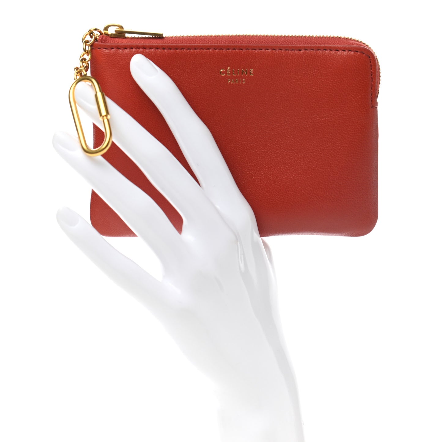 Calfskin Medium Half Zip Multifunction Wallet Coin Purse Fox Red