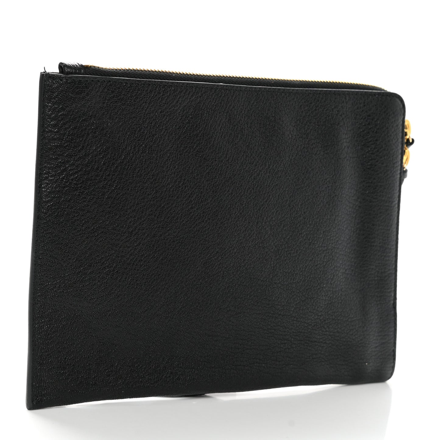 Chevre Gold Metallic Edge Hardware Pouch Black