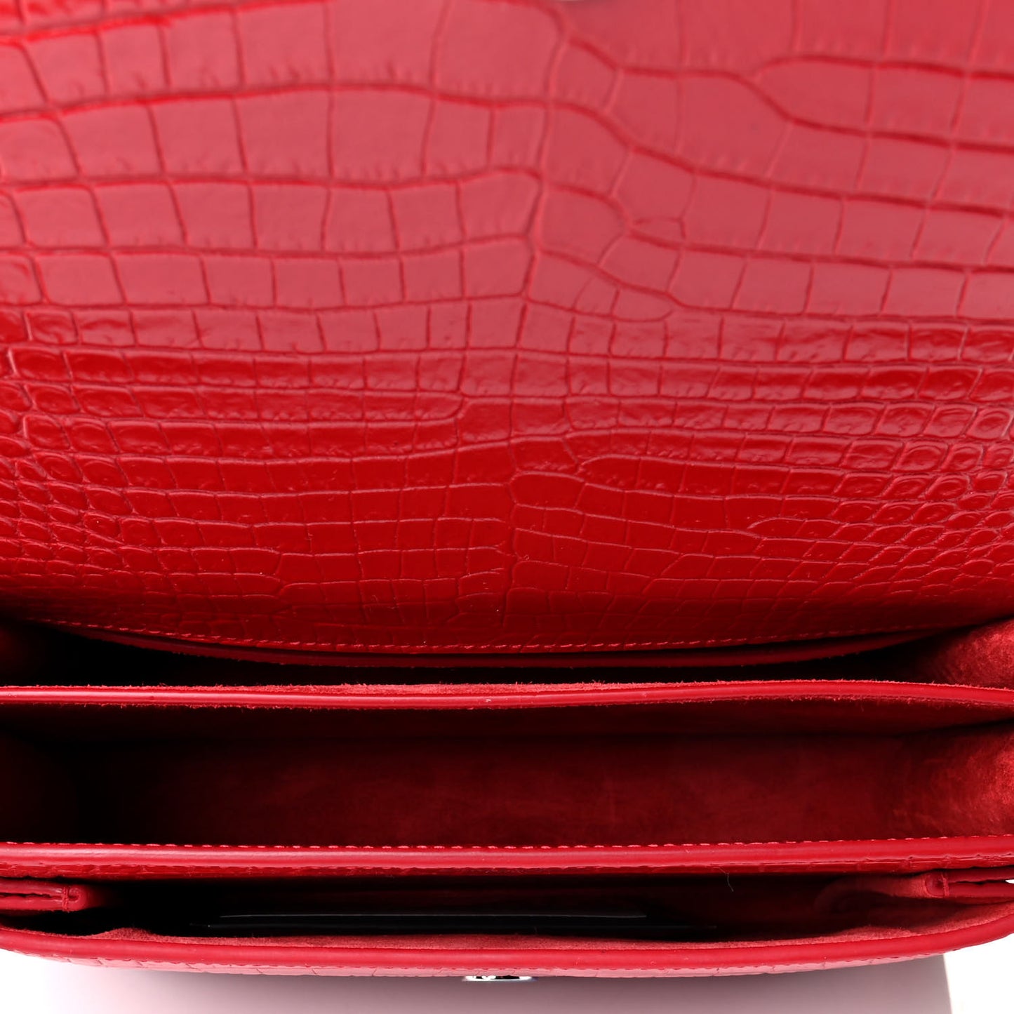 Calfskin Crocodile Embossed Medium Monogram Sunset Rouge Eros